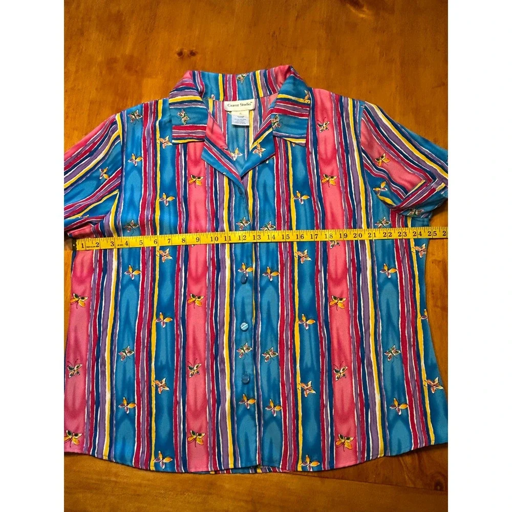 Graver Studio Y2K 3 Piece Set Butterfly Cardigan Shirt Skirt Pink Teal Fairy XL